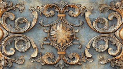 Ornate gold and gray decorative wall panel. photo