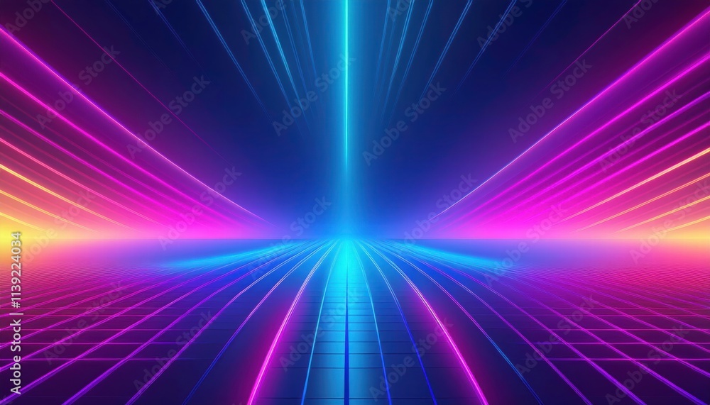 Neon Lines: A symphony of vibrant neon lines converge towards the horizon in a hypnotic, futuristic landscape. Neon Lines: A symphony of vibrant neon lines converge towards the horizon in a hypnotic, futuristic landscape.