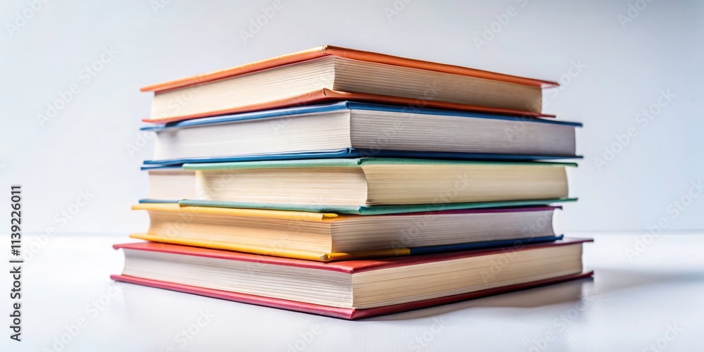 Stack of Textbooks on White Background for Mockup Template Design, High Depth of Field, Educational Resources, Study Material, Books for Learning, Academic Content, Minimalist Design Stack of Textbooks on White Background for Mockup Template Design, High Depth of Field, Educational Resources, Study Material, Books for Learning, Academic Content, Minimalist Design