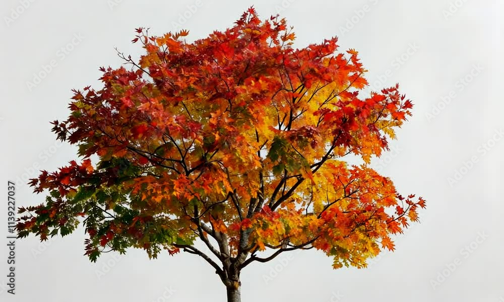 Autumnal Blaze: A Single Tree in Vibrant Fall Colors Autumnal Blaze: A Single Tree in Vibrant Fall Colors