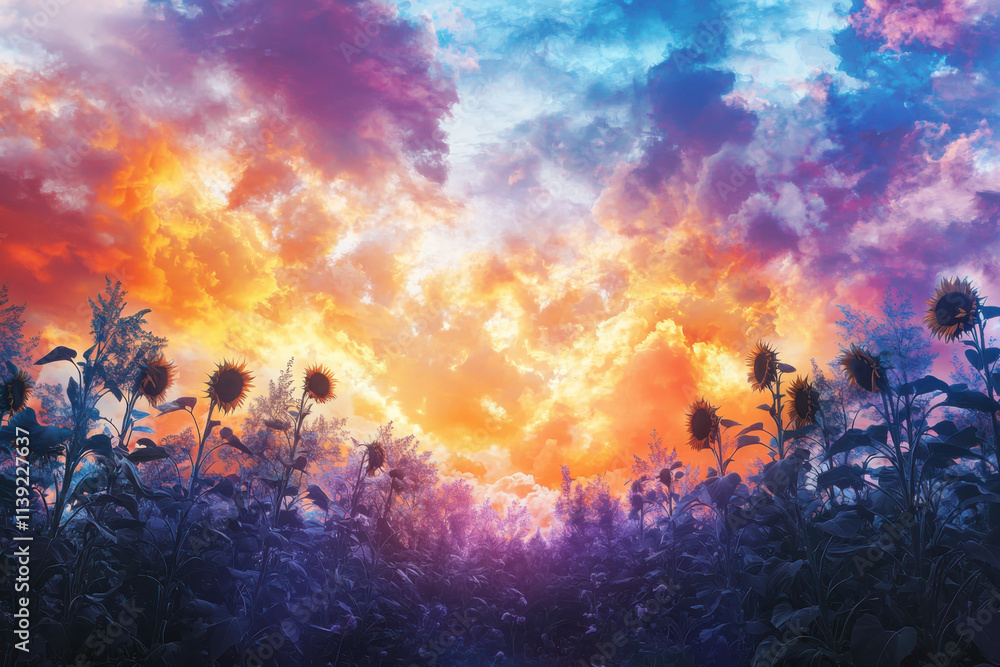 Sunflower field at dusk vibrant skies nature photography tranquil landscape breathtaking view seasonal change Sunflower field at dusk vibrant skies nature photography tranquil landscape breathtaking view seasonal change