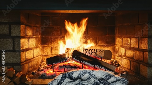 Cozy fireplace with crackling flames