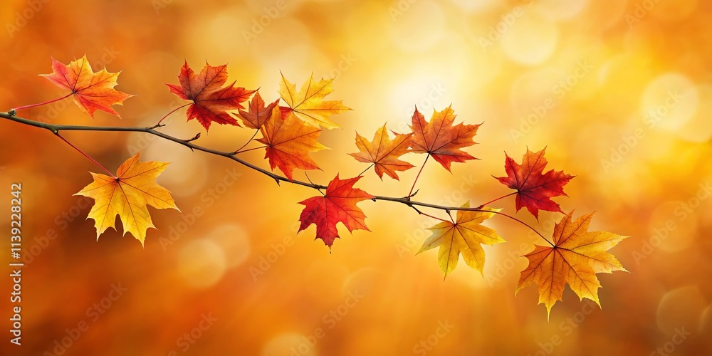 Autumnal branch with vibrant red and gold maple leaves against a bokeh background Autumnal branch with vibrant red and gold maple leaves against a bokeh background