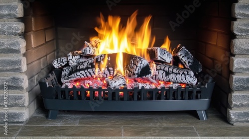 Cozy fireplace with crackling flames