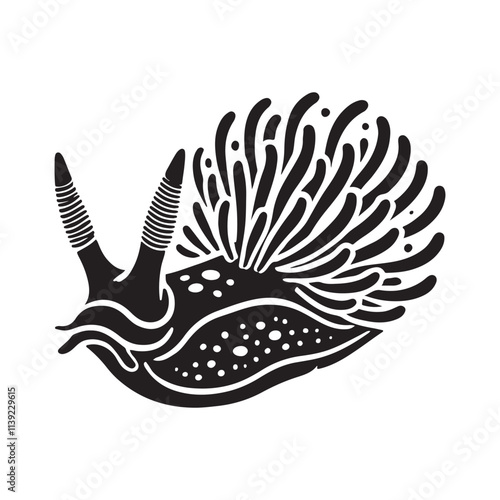 Aeolic Nudibranch  Silhouette Vector Illustration, Solid White Background.
