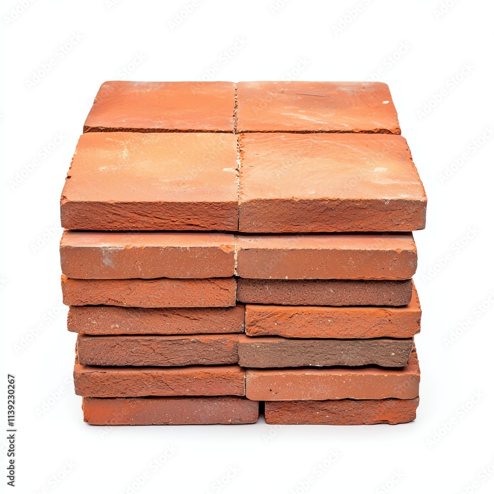 A stack of red clay bricks arranged neatly, showcasing their texture and color, ideal for construction and landscaping projects. A stack of red clay bricks arranged neatly, showcasing their texture and color, ideal for construction and landscaping projects.
