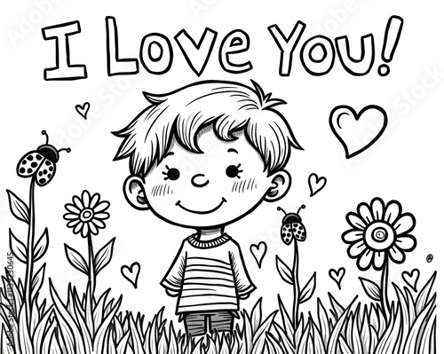  Cute Boy in Garden with I Love You Message