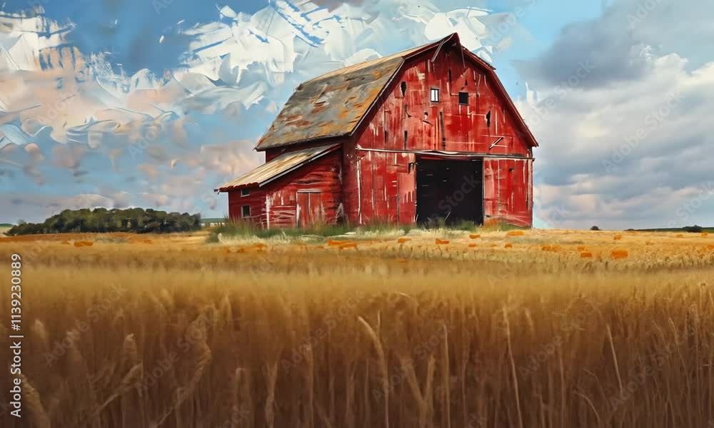 Rustic Charm: A Red Barn in a Golden Wheat Field Rustic Charm: A Red Barn in a Golden Wheat Field