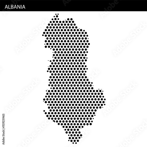 Unique dot pattern map representation of Albania showcasing its geographical outline