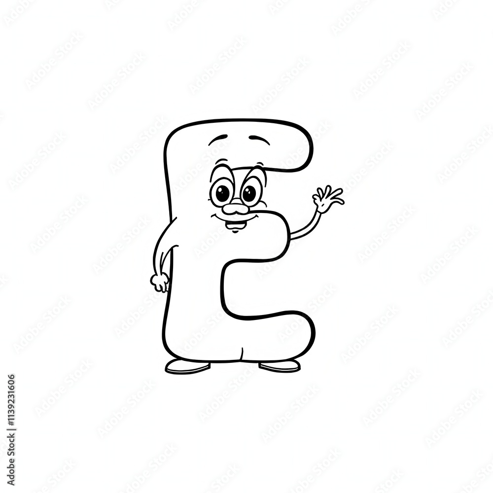 Cheerful Alphabet Letter E Character Waving Hello Cheerful Alphabet Letter E Character Waving Hello