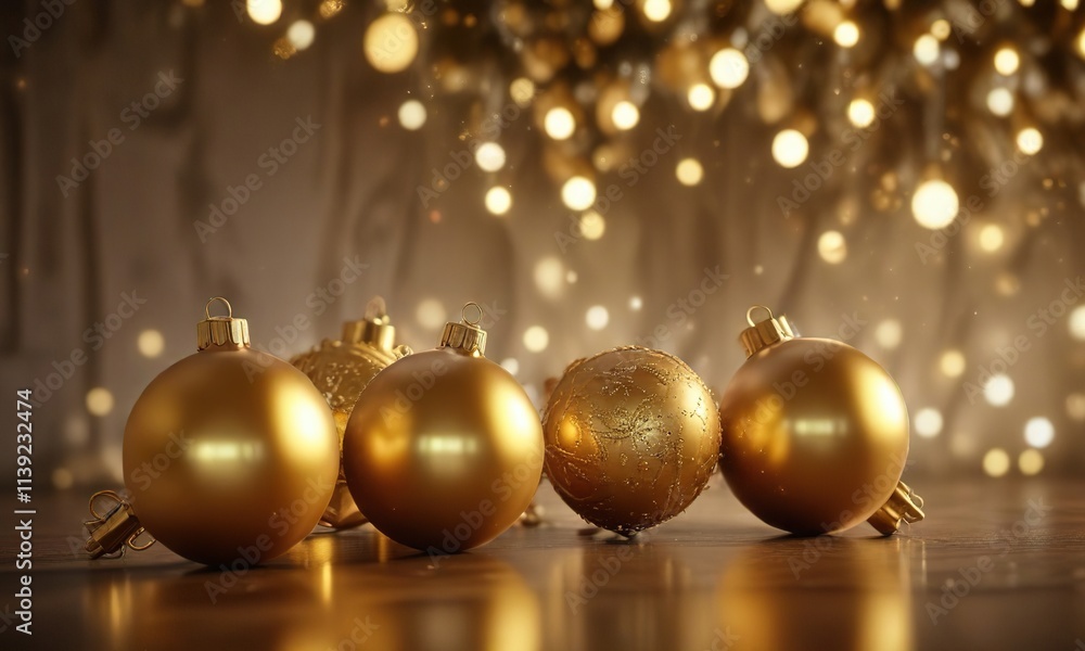 Twinkling spot lights and golden ornaments on a festive holiday background , golden, ambiance Twinkling spot lights and golden ornaments on a festive holiday background , golden, ambiance