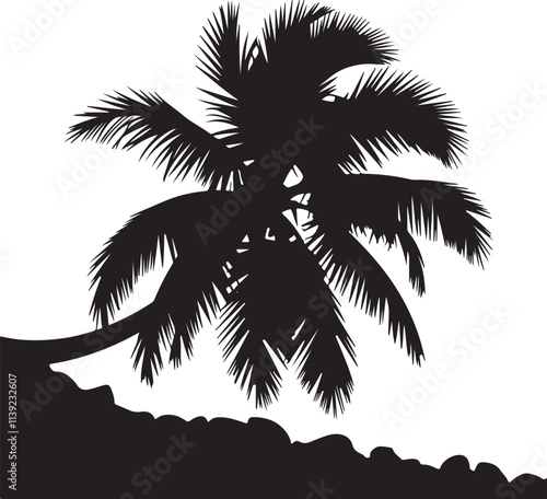 Palm tree black coconut icon. Palmetto beach black summer palm tree hawaii vector icon.