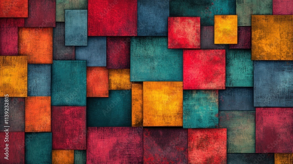 Abstract Colorful Square Mosaic: A Vibrant Composition of Textured Rectangles Abstract Colorful Square Mosaic: A Vibrant Composition of Textured Rectangles