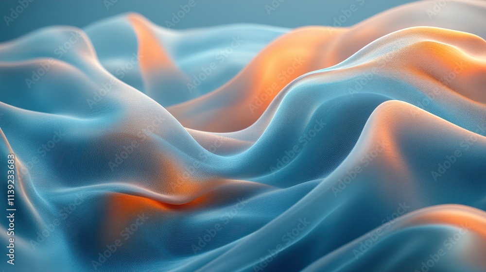 Fototapeta premium Abstract Blue and Orange Fabric Waves: Serene Texture Background