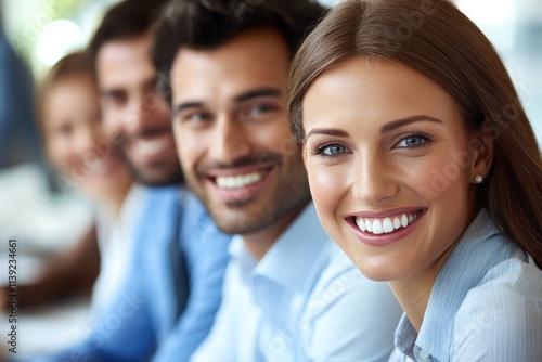 Smiling business team, close-up view. Ideal for teamwork, success, and corporate concepts.