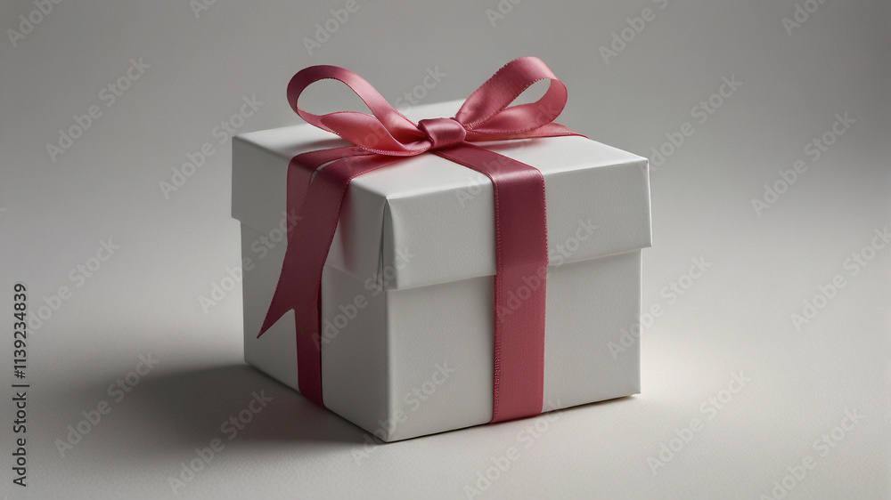 Fototapeta premium White gift box on a pure white backdrop. Ideal for showcasing the elegance and simplicity of a thoughtful gift