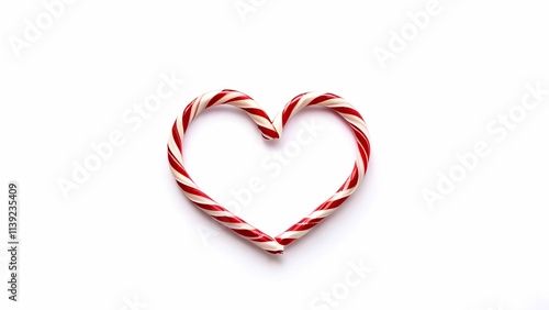 Christmas red white candy cane forming heart shape isolated on white background - feeling warm and happy with love on holday Christmas season - Chrismtmas design elements for seasonal festive content