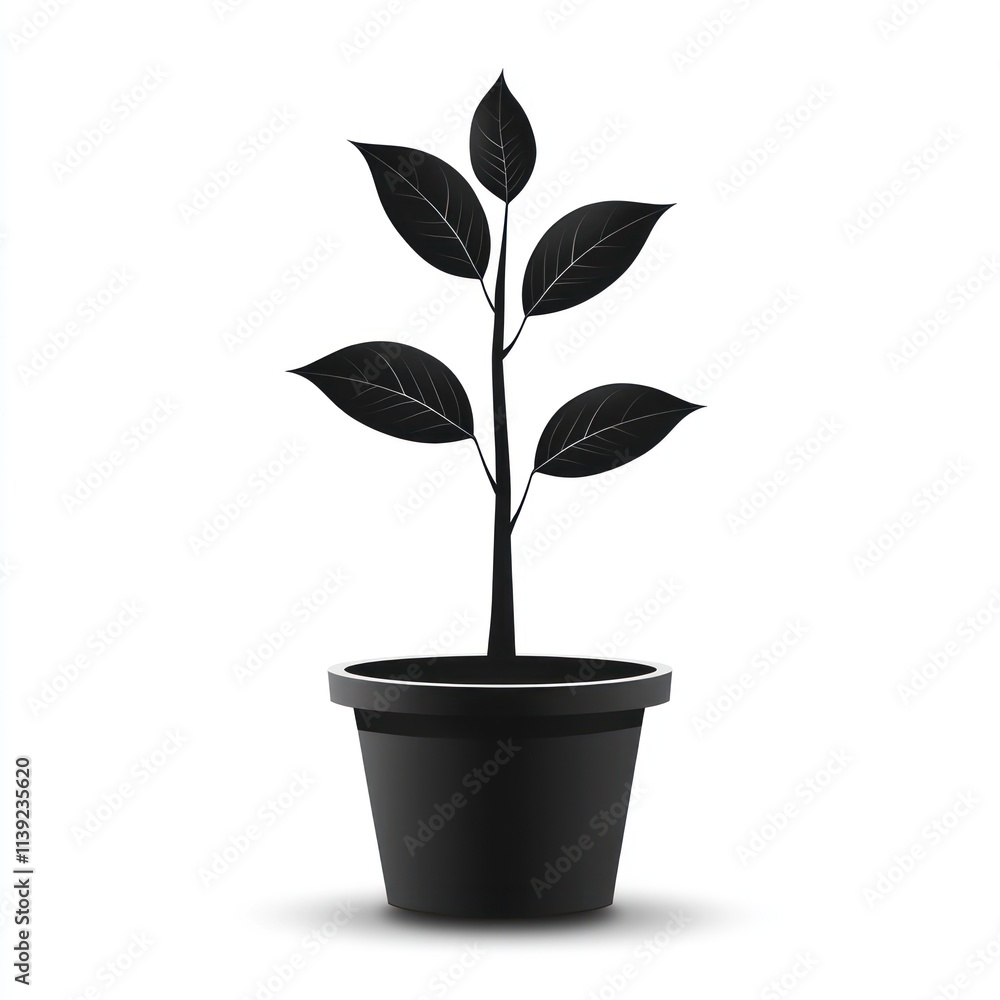 Black silhouette of a small plant in a pot. Black silhouette of a small plant in a pot.