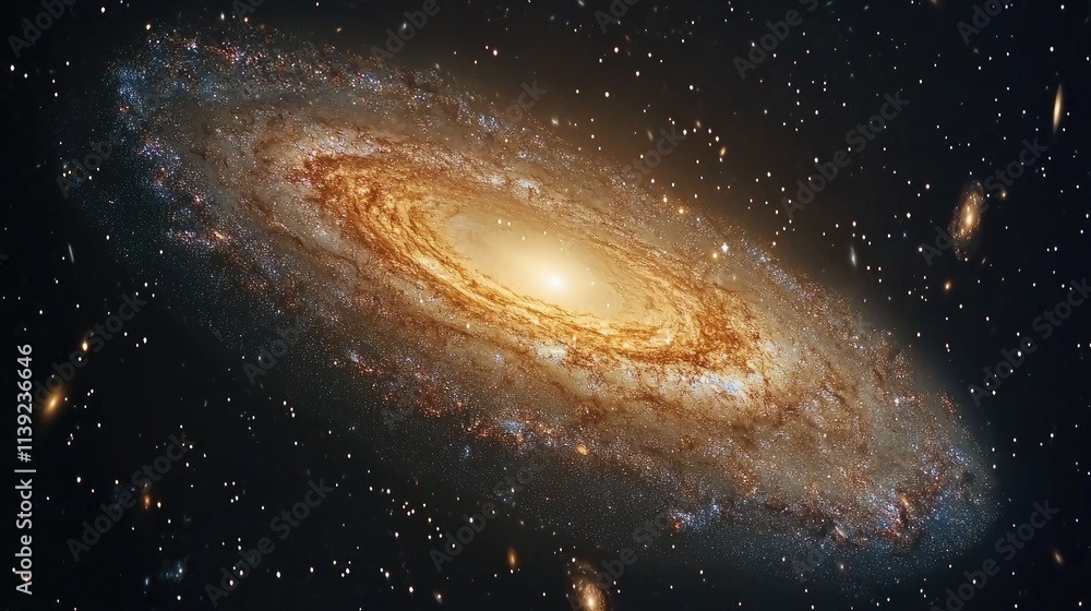 Naklejka premium A majestic spiral galaxy in deep space showcasing vibrant colors and cosmic dust