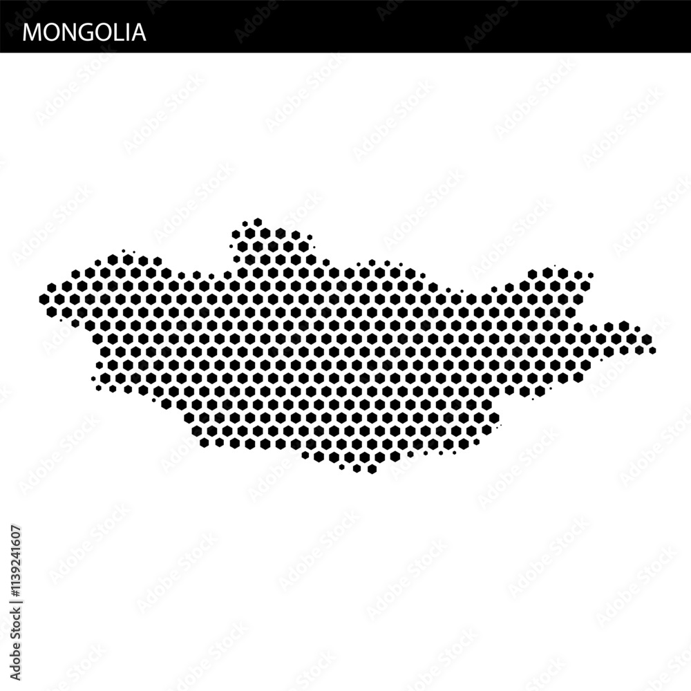 Fototapeta premium Mongolia highlighted on a hexagonal dotted map representation with abstract design elements