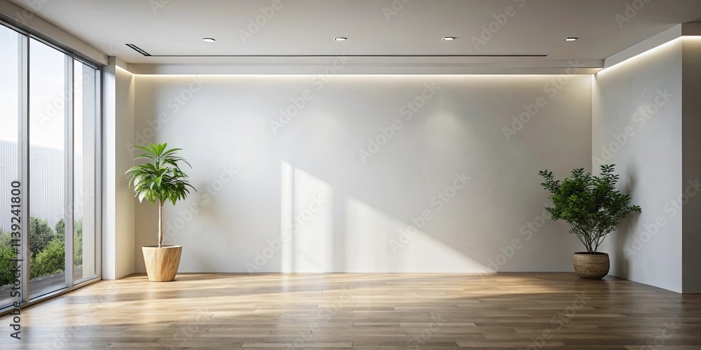 Sunlit Modern Room with Plants and Hardwood Floor Sunlit Modern Room with Plants and Hardwood Floor