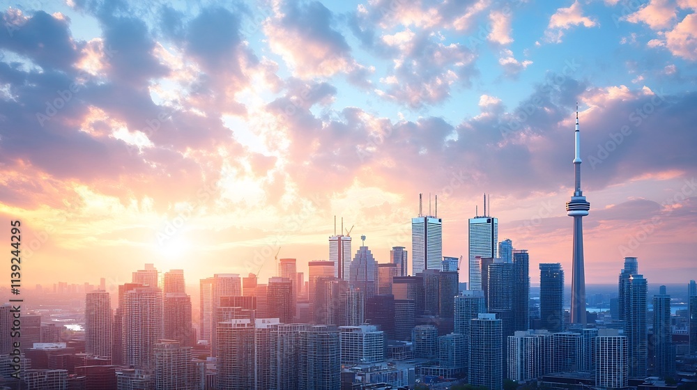 Fototapeta premium Futuristic Smart City Landscape of Toronto with Digital Alumni Associations