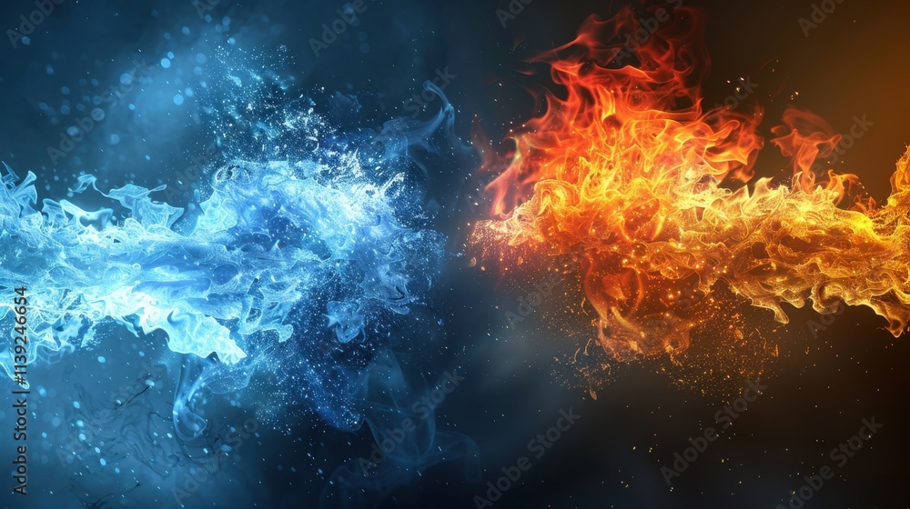 Abstract ice and fire wallpaper, a concept of cold vs hot elements in a dangerous vs beautiful struggle with a nature-inspired design and a dark vs light backdrop. Abstract ice and fire wallpaper, a concept of cold vs hot elements in a dangerous vs beautiful struggle with a nature-inspired design and a dark vs light backdrop.