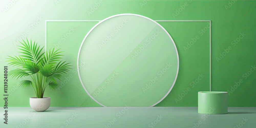 Minimalist green room interior with plant and display Minimalist green room interior with plant and display