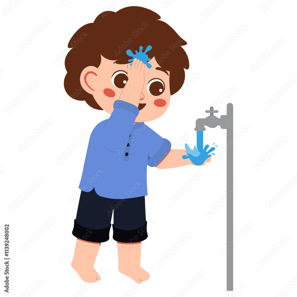 Muslim Boy Ablution Washing Hair Illustration Muslim Boy Ablution Washing Hair Illustration