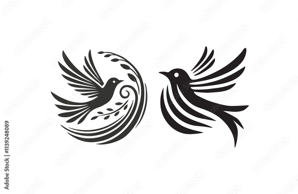 Obraz premium flying birds silhouette vector line art logo design