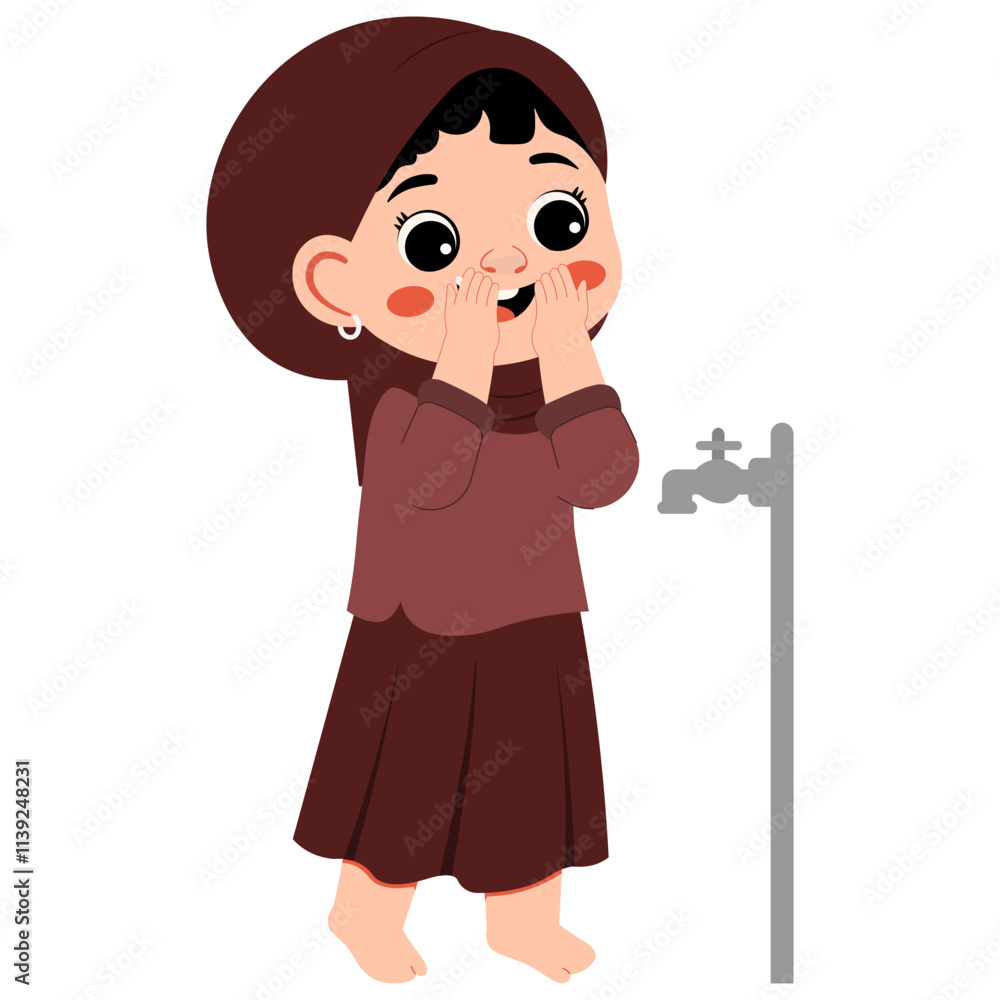 Muslim Girl Prayer Before Ablution Illustration Muslim Girl Prayer Before Ablution Illustration