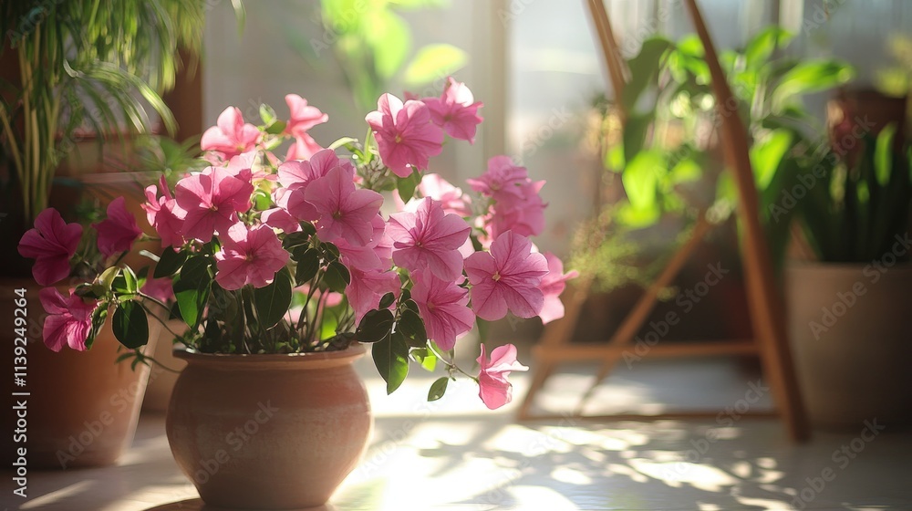 Pink Flowers Blooming In A Terracotta Pot Pink Flowers Blooming In A Terracotta Pot
