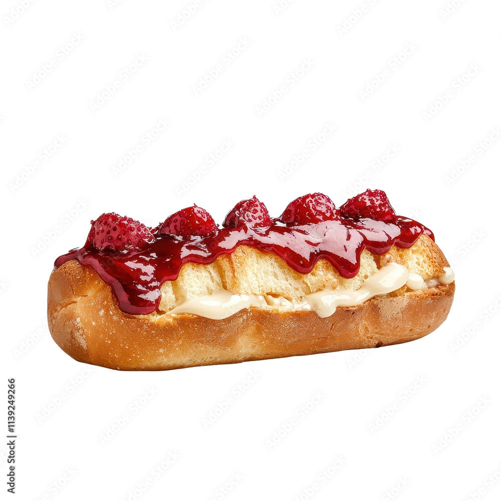 Strawberry French bread with oozing sauce, isolated on a white background, creating a rich and indulgent visual with a burst of flavor. cutout png Strawberry French bread with oozing sauce, isolated on a white background, creating a rich and indulgent visual with a burst of flavor. cutout png