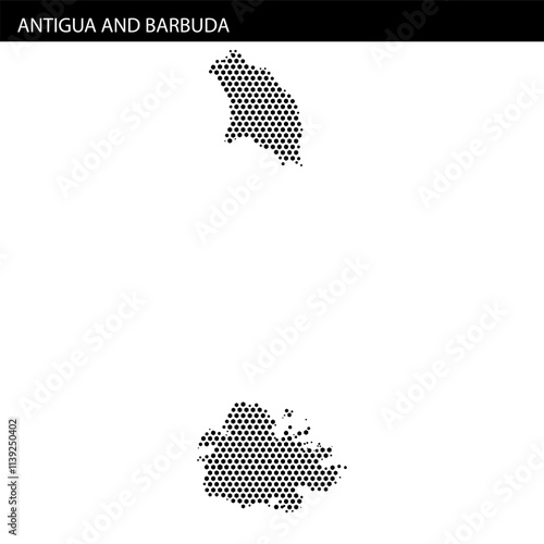 Map outline of Antigua and Barbuda with black dots representing land mass