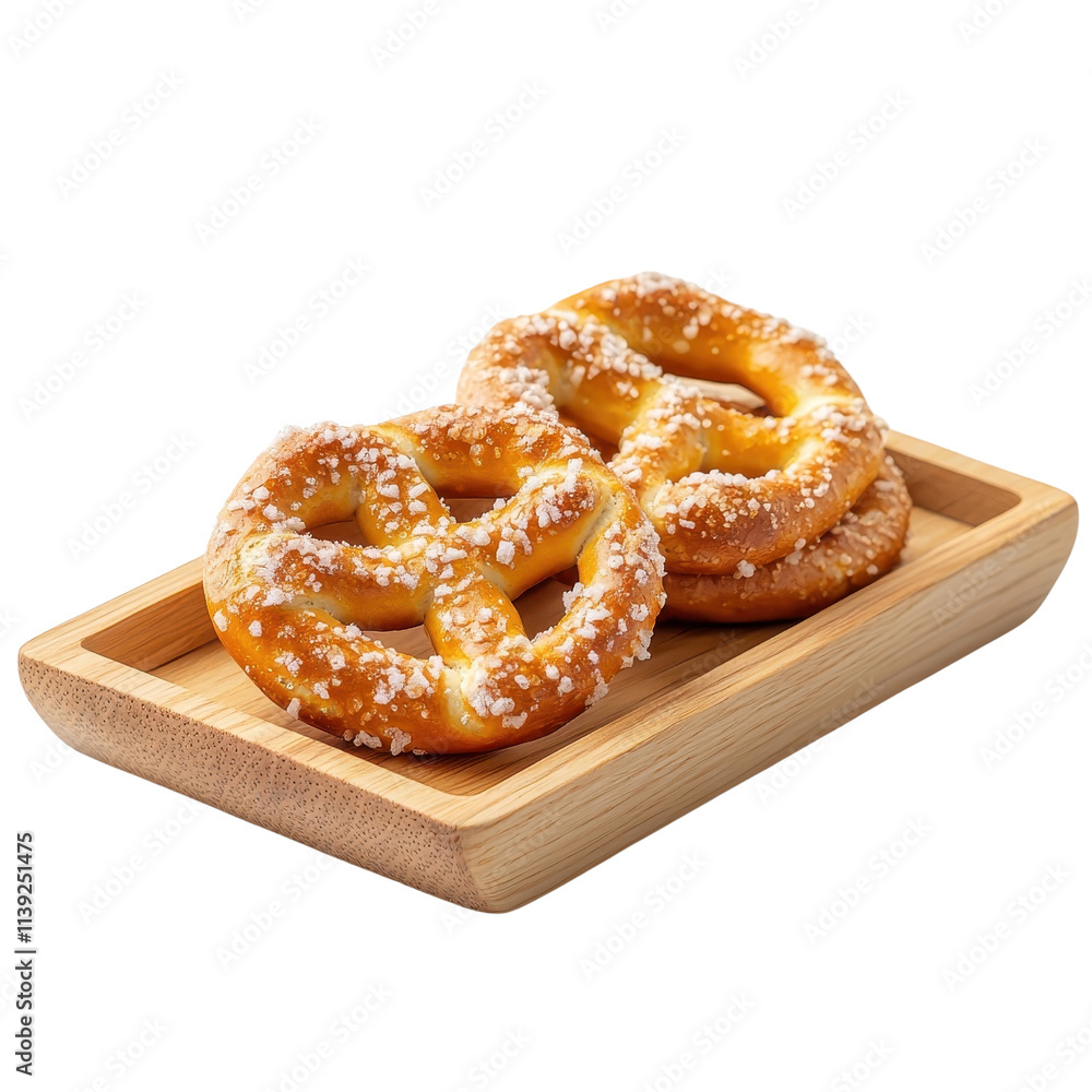 Raspberry pretzel on a wooden tray, isolated on a white background, offering a rustic and cozy presentation. cutout png Raspberry pretzel on a wooden tray, isolated on a white background, offering a rustic and cozy presentation. cutout png