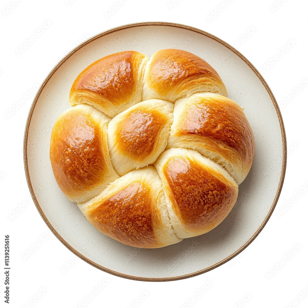 Brioche on a plate, isolated with a white background, presenting a classic and refined look. cutout png Brioche on a plate, isolated with a white background, presenting a classic and refined look. cutout png