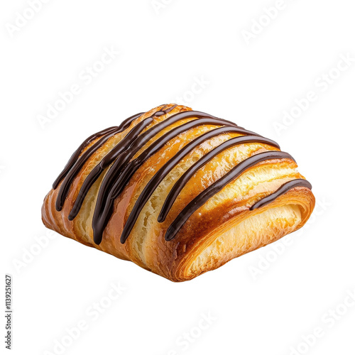 Chocolate brioche isolated on a white background, showcasing its rich, gooey chocolate filling and golden exterior. cutout png photo