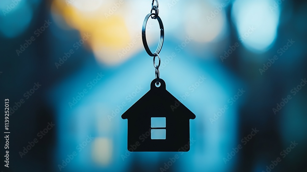 Minimalist house-shaped keychain silhouette with defocused background : Generative AI Minimalist house-shaped keychain silhouette with defocused background : Generative AI