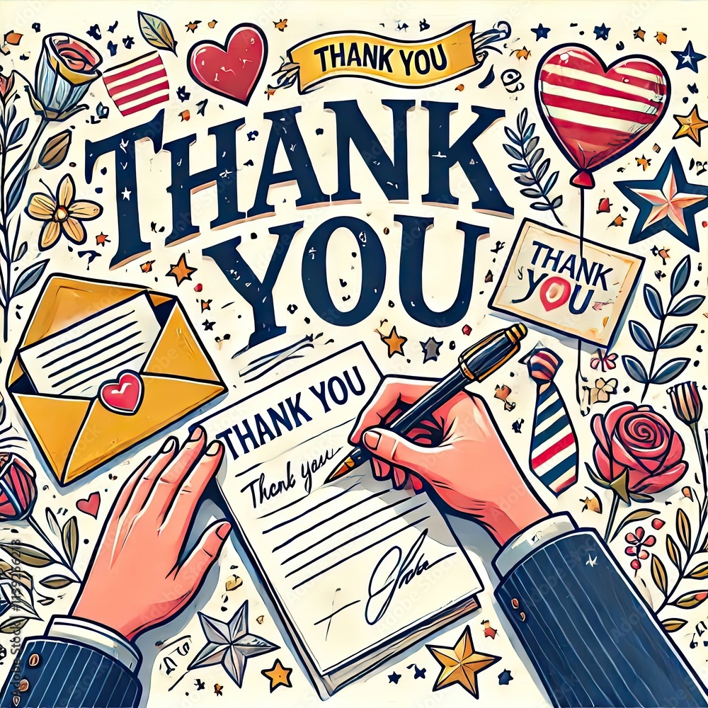 Obraz premium illustration Say thank you with style this National Thank You Note Day - write heartfelt notes to show your appreciation and gratitude!
