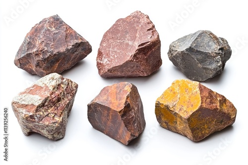 Colorful Rough Rocks Isolated on White Background