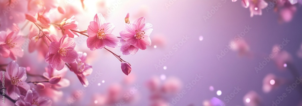 Soft pink blossoms with bokeh highlights against light purple backdrop. Soft pink blossoms with bokeh highlights against light purple backdrop.