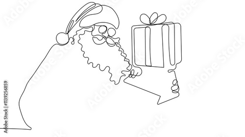 Self-drawing of Santa with gift one line. 2D animation of drawing a chocolate bar over the fireplace. 4k stock video with alpha channel for whiteboard, chalkboard, presentation High quality 4k footage
