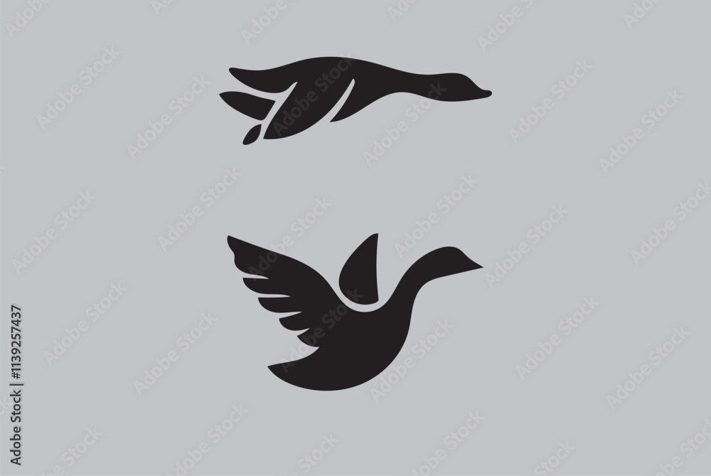 Fototapeta premium Flying goose vector illustration silhouette isolated background Goose silhouette.