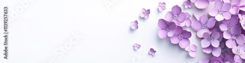 Light purple flowers scattered on a white surface.