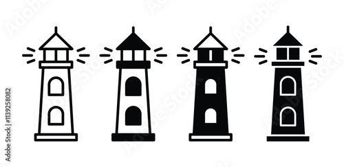 lighthouse icon vector design simple flat outline and black fill illustration collection isolated