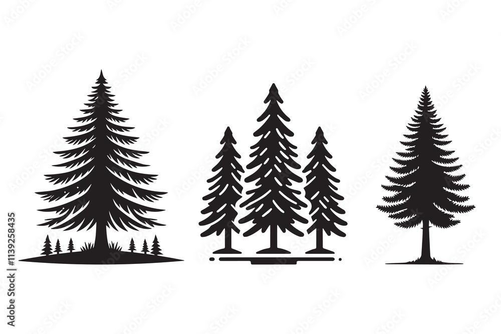 Obraz premium Pine Tree Silhouette Illustration 