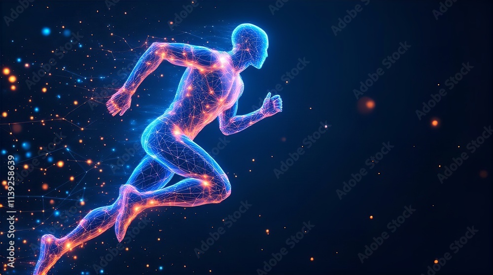 Abstract Futuristic Runner: A Glowing Constellation of Energy and Motion in Deep Blue Space Abstract Futuristic Runner: A Glowing Constellation of Energy and Motion in Deep Blue Space