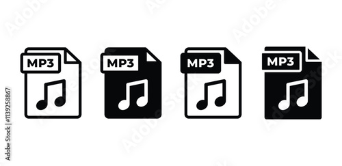 MP3 file format document type icon vector design black white color simple illustration collection isolated