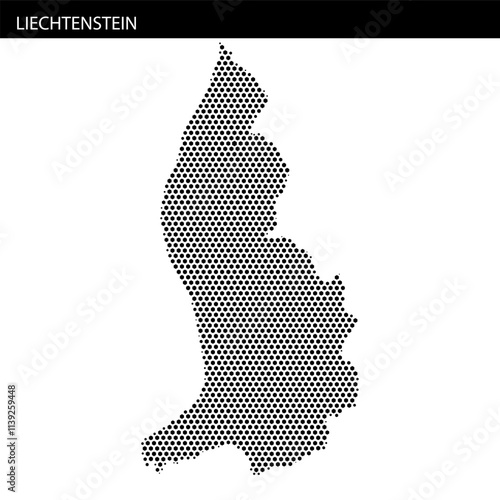 Outline of Liechtenstein highlighted in a hexagonal dotted pattern on a simple background