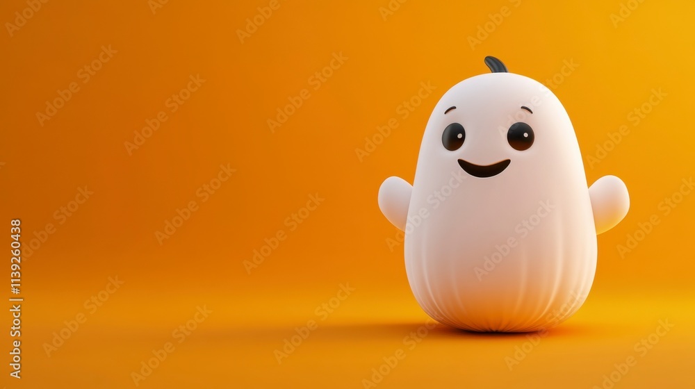 Happy Ghost on Orange Background - Cute Halloween Character Happy Ghost on Orange Background - Cute Halloween Character